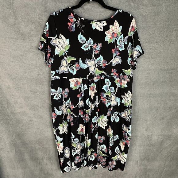 J Jill Wearever Collection Dress Womens Medium Black Floral Short Sleeve Stretch - Picture 6 of 13